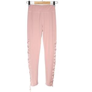 YiTong PINK Hi Rise Leggings w/ Grommet Lace Sides, Size: Small, EUC
